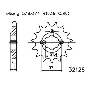 ESJOT 50-32126-17 čelični prednji lančanik, 520/17t za Aeon / E-Ton / Goes / SYM