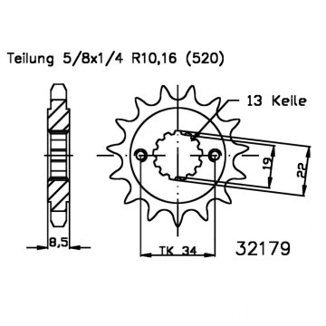 ESJOT Čelični prednji lančanik 50-32179-14, 520/14z [7260216]