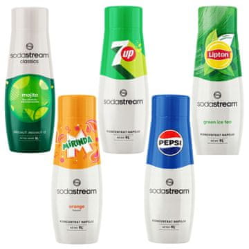 SodaStream Mojito+Mirinda+7Up+Pepsi+ Lipton Green Tea siropy do saturatora