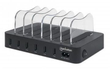 Manhattan stanica za punjenje, 6 USB-A priključaka, 6x 2.4A, pametni IC, LED, crna, kutija, 102254