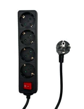 MicroConnect 4x Schuko produžni kabel s prekidačem, 5 m, crni, MC-GRU0045BS