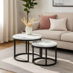 BE DAFNE Set stolića za kavu 43 cm/53 cm Bijeli mramor Moderni glamurozni