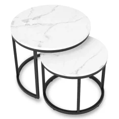 BE DAFNE Set stolića za kavu 43 cm/53 cm Bijeli mramor Moderni glamurozni