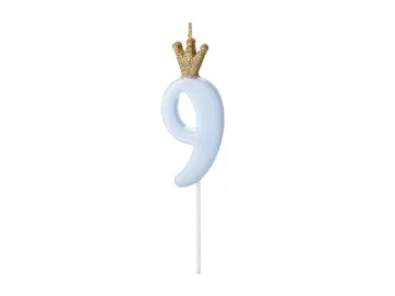 PartyDeco Rođendanska svijeća broj 9 plava 9,5 cm