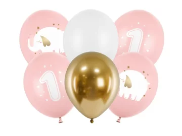 PartyDeco Baloni 30 cm za jednogodišnjake, ružičasti, 1 pakiranje/6 kom