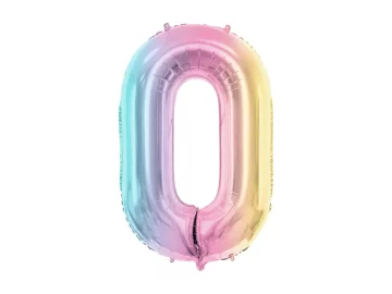 PartyDeco Balon za zabavu broj 0 86 cm pastelne duge XXL