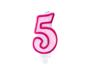 PartyDeco Rođendanska svijeća broj 5, ružičasta, 7 cm