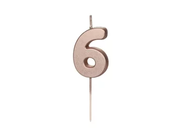 PartyDeco rođendanska svijeća broj 6, ružičasto zlato, 4,5 cm