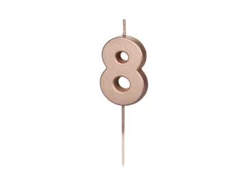 PartyDeco rođendanska svijeća broj 8, ružičasto zlato, 4,5 cm