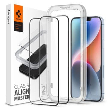 Northix Spigen Alm Glass FC gehard glazen schermbeschermer (2 stuks) voor iPhone 13/13 Pro/14/16E - Zwart