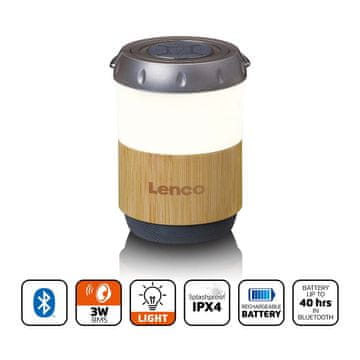 LENCO Bluetooth zvučnik s lampom, bambus, baterija 40 sati, IPX4