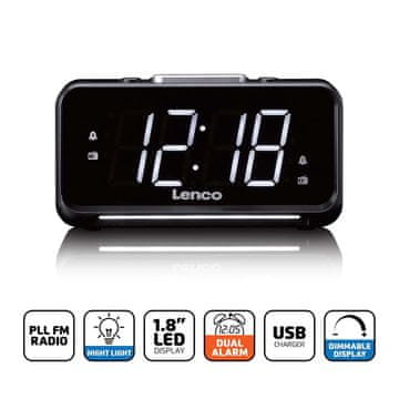 LENCO FM radio sa satom s LED zaslonom, noćnim svjetlom i USB priključkom
