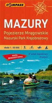 Compass Mazurija. Jezerski okrug Mrągowo, Mazursko jezerski okrug. Laminirana turistička karta. Kompas