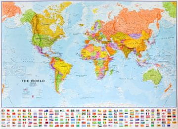 Maps International Svijet 1:30.000.000. Politička zidna karta sa zastavama. MI