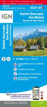 Saint-Gervais-les-Bains. Mont Blanc masiv. Turistička karta 3531 ETR. Izdanje 2023. IGN