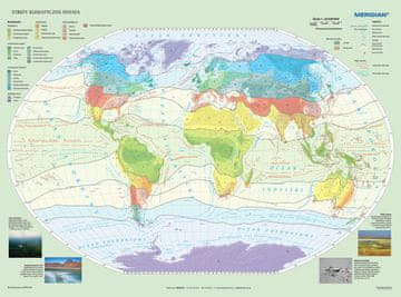 Svijet 1:26.000.000. Klimatske zone. Zidna karta. Drveni polucilindri.