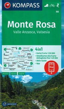 Monte Rosa. Valle Anzasca, Valsesia. Vodootporna turistička karta 88. izdanje 2023.