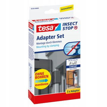 Tesa Alu adapter stezaljka za mreže protiv komaraca i okvire vrata, crna, 3 kom.