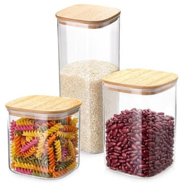 Excellent Houseware Pojemniki na produkty sypkie szklane z pokrywką i uszczelką 700 ml / 1 l / 1,5 l 3 szt.