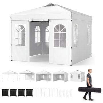 Costway Sklopivi pop-up paviljon 300x300 cm podesive visine s 4 uklonjiva bočna panela bijeli