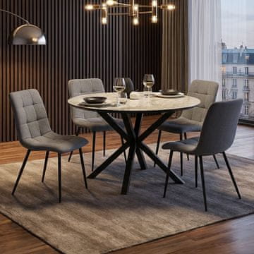 Homestyle4U Blagovaonski set, 4-dijelni okrugli stol i tapecirane stolice, 110x76,5 cm, siva