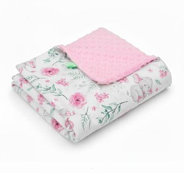 Deka, karirana, MINKY 75x100 (roza + mali ružičasti slonovi)