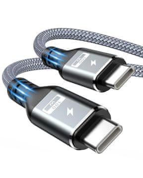 Snažan USB-C na USB-C kabel 100W 5A 2m brzo punjenje PD 3.0 pleteni QzV