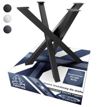 CM Furniture crne metalne noge za stol u obliku pauka za okrugle/kvadratne ploče. Visina 71 cm. Okvir stola u obliku slova X. V 71 x Š 75 x D 75 cm. Križni okvir. Konferencijski stol, klub stolić u potkrovlju.
