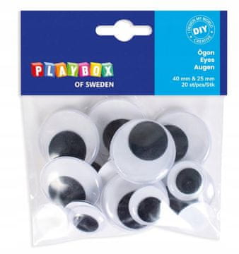 PLAYBOX Crno-bijele pomične oči 10 Ø 25 i 10 Ø 40 mm