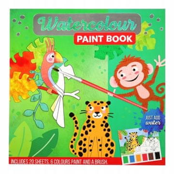 Akvarel JUNGLE knjiga za bojanje set boja + kist, samo dodajte vodu