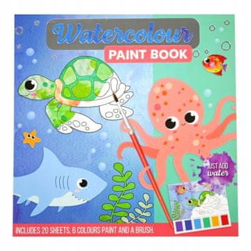 Knjiga za bojanje akvarelom OCEAN set boja + kist, samo dodajte vodu