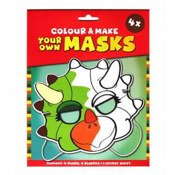 DINOSAUR maske u boji DIY karnevalske maske na gumici + naljepnice 4 kom