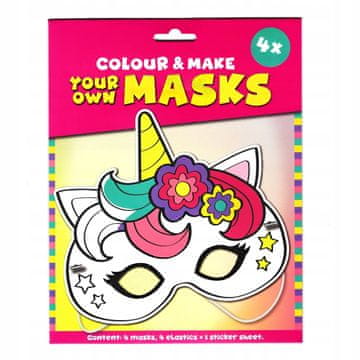 JEDNOROG maske u boji DIY karnevalske maske na gumici + naljepnice 4 kom