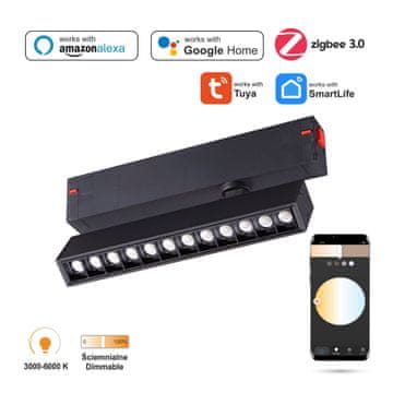 Podesivi LED linearni reflektor WiFi Zigbee rešetka 9W za magnetske šine SMART TRACK 230VAC 3000-6000K Prigušljiv