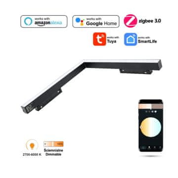 Horizontalni kutni LED linearni reflektor WiFi Zigbee Ultron 16W za magnetske tračnice SMART TRACK 48VDC 3000-5000K prigušljiv