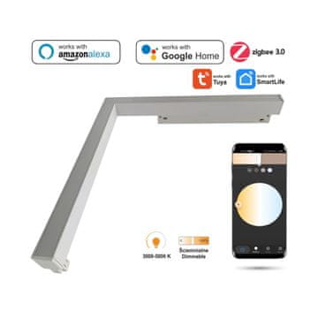 Horizontalni kutni LED linearni reflektor WiFi Zigbee Ultron 16W bijela za magnetske tračnice SMART TRACK 48VDC 3000-6500K prigušljiv