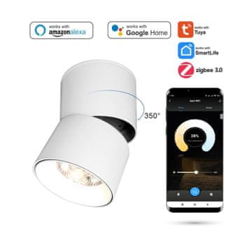 Zigbee TUYA 9W stropna reflektorska svjetiljka, nadgradna, podesiva, prigušljiva, bijela