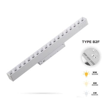 Bijeli linearni reflektor s rešetkom 18W 3CCT tip B2F za SMART TRACK magnetske tračnice 48VDC