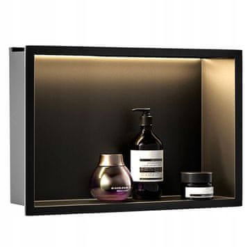 REA LED osvijetljena ugradbena polica za kupaonicu s prirubnicom 30x45 crna