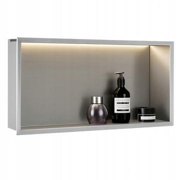 REA Ugradbena LED osvijetljena kupaonska polica, poravnata, prirubnica 30x60 srebrna