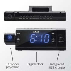 Akai radio sat ACR-3888 AM/FM PLL 40 stanica USB dvostruki alarm projekcija