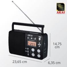 Akai Prijenosni radio APR-200 1 W RMS FM/AM/SW AUX 75 stanica Crni