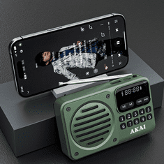 Akai Prijenosni radio APR-300 2.5 W Bluetooth 5.3 FM USB microSD zeleni