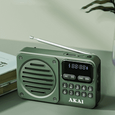 Akai Prijenosni radio APR-300 2.5 W Bluetooth 5.3 FM USB microSD zeleni