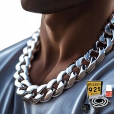 SREBRNI MUŠKI LANAC DEBELI, ČVRSTI 925 SREBRO, SET OD 13 MM S DIJAMANTIMA