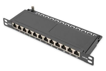 Digitus Digitus CAT 6A Slim Patch Panel, oklopljen, 12 portova, 0.5U, 10", crni