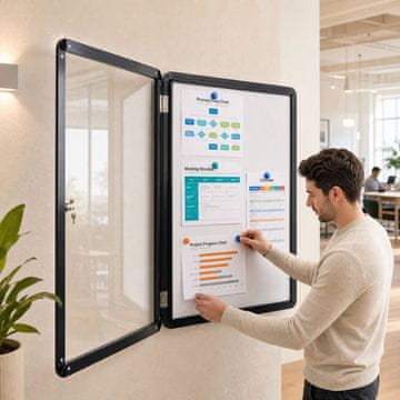 Costway Zaključiva vitrina s magnetskom pločom za pisanje 90x65 cm crna