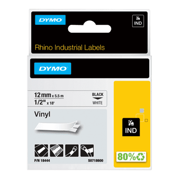Dymo 18444 (S0718600) RHINO vinil profi D1 crno na bijelo 12mm x 5,5m, etikete