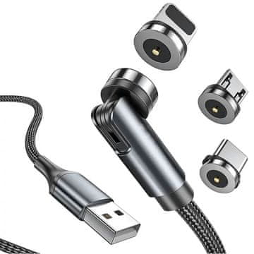 Northix SiGN 3-u-1 magnetski kabel od 360° s Lightning utičnicom, USB-C, Micro-USB, 2.4A - crni