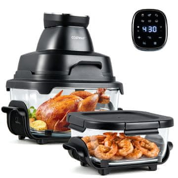 Costway Prijenosna friteza na vrući zrak 6-u-1 s posudama od stakla 4L i 1,7L, 1500W, crna